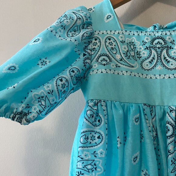 Handmade Children's 100% Cotton Blue Paisley Back Bows Dress - Picture 11 of 14